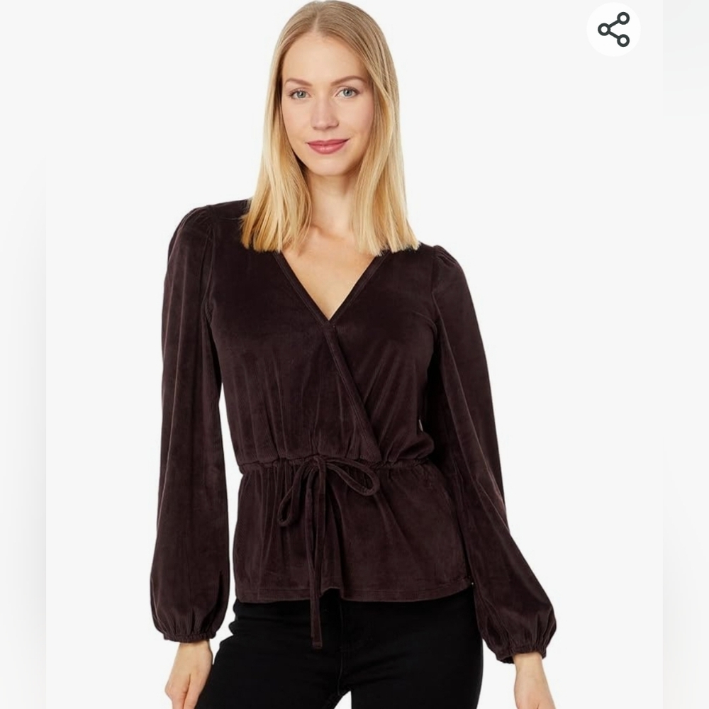 Madewell Corduroy Tie-Front Faux-Wrap Top - Picture 2 of 8